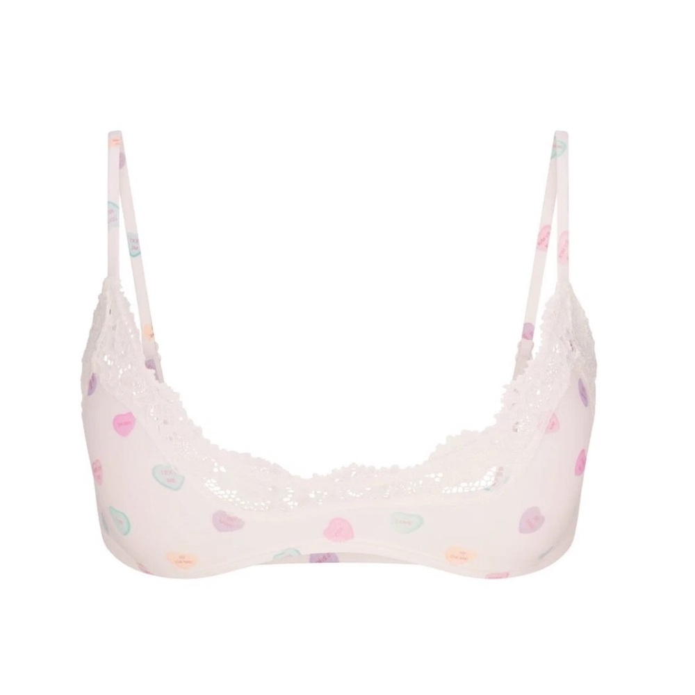 Skims Fits Everybody Lace Scoop Bralette Marble Candy Heart Print